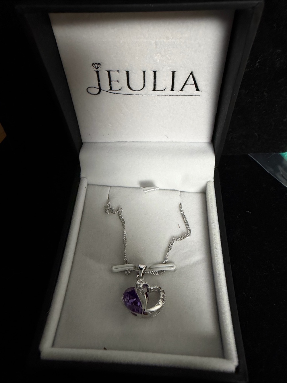 Jeulia 925 Sterling silver amethyst heart necklace NIB